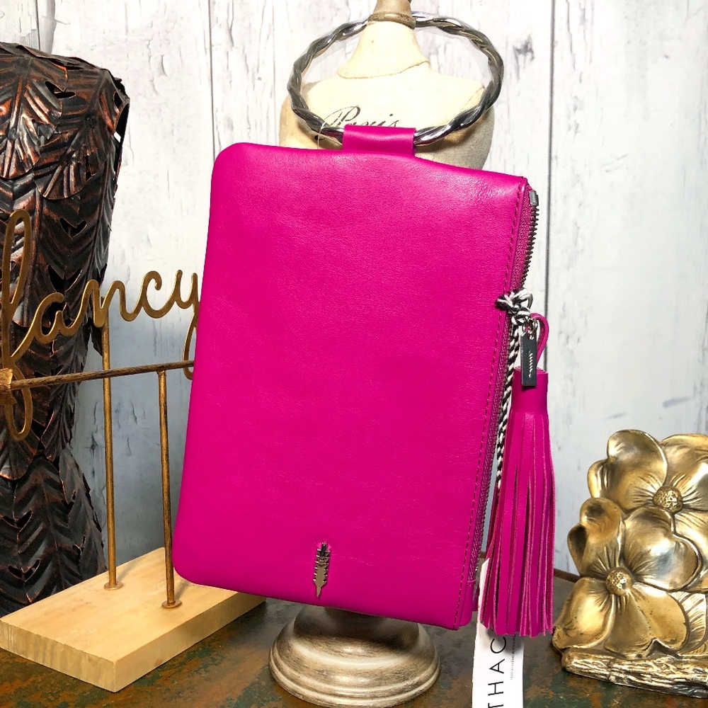 Thacker Fuchsia Leather Clutch-Wristlet RingHandle - Picture 1 of 12